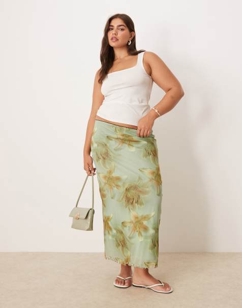 ASOS DESIGN Curve - Midi rok van mesh met oversized bloemenprint - view 1