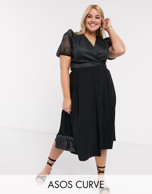 asos black pleated midi skirt