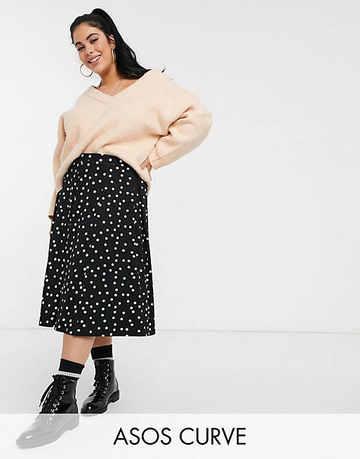 ASOS DESIGN Curve midi skirt with box pleats in polka dot | ASOS