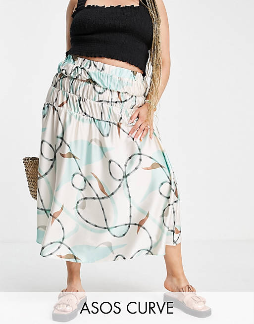 Skirts Curve midi skirt with contrast trim in abstract print 