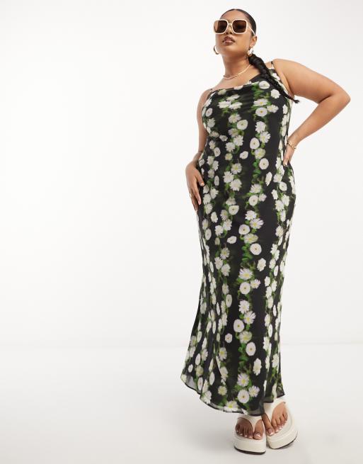 ASOS DESIGN Curve - Midi slipdress van chiffon met gedrapeerde halslijn en wazige bloemenprint