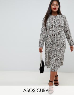 collusion leopard print midi smock dress