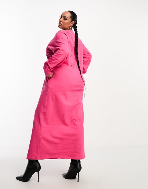 ASOS DESIGN Curve - Midi-sweaterjurk met zakken in roze, 4 van 4