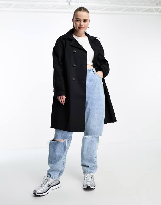 ASOS DESIGN Curve – Midi-Trenchcoat in Schwarz