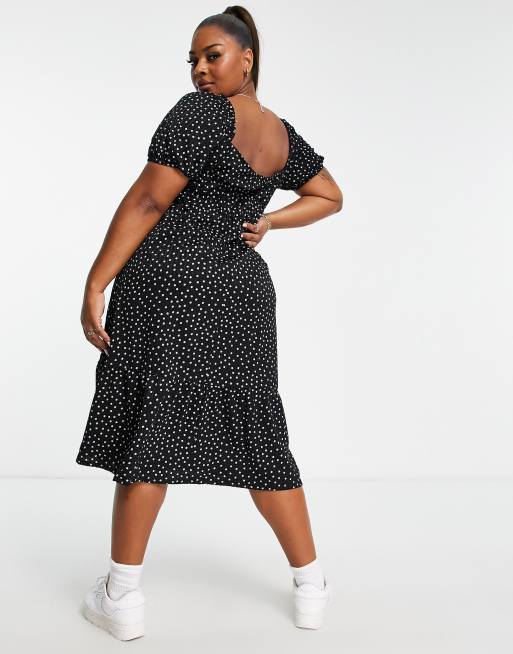 ASOS DESIGN Curve - Midi wikkeljurk met textuur en zwart-witte stippenprint, 2 van 4