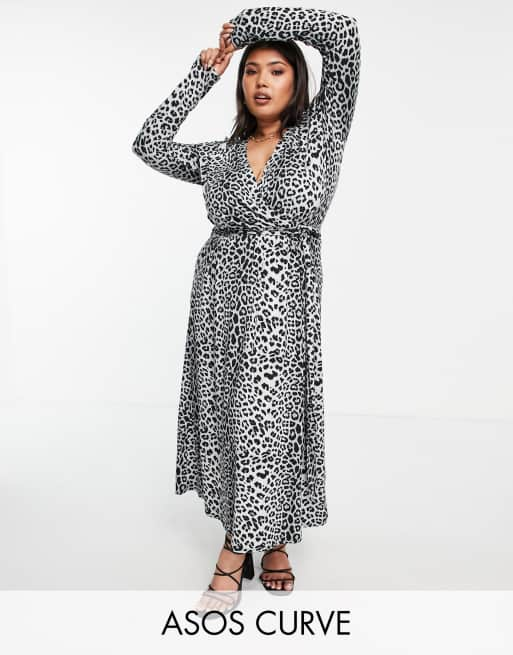 ASOS DESIGN Curve midi wrap dress in leopard print ASOS