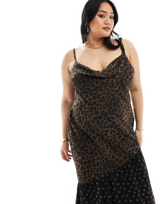 ASOS DESIGN Curve - Midikjole med snoede stropper i dyreprint