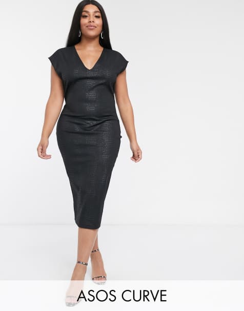 ASOS DESIGN Curve – Midikleid in Schlangenlederoptik