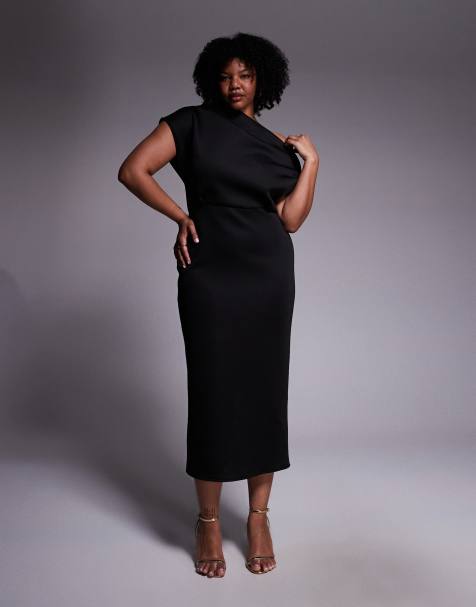 ASOS DESIGN Curve – Midikleid in Schwarz in Neopren-Optik mit auffälligem Ausschnitt - view 1