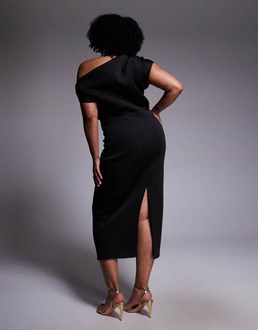 ASOS DESIGN Curve – Midikleid in Schwarz in Neopren-Optik mit auffälligem Ausschnitt, 2 von 4