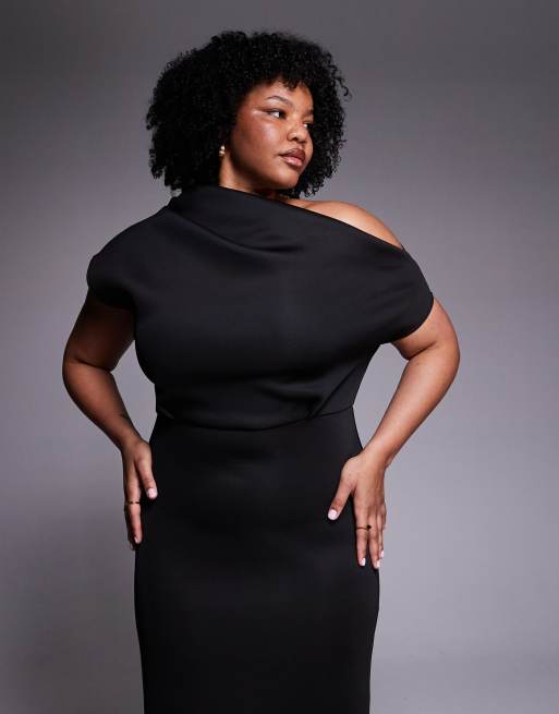 ASOS DESIGN Curve – Midikleid in Schwarz in Neopren-Optik mit auffälligem Ausschnitt, 4 von 4