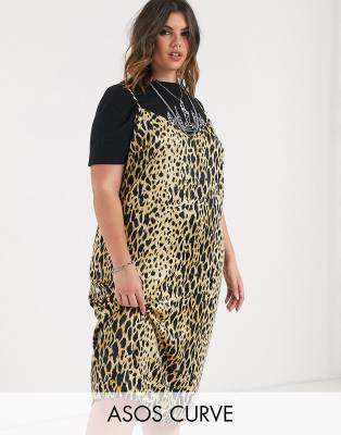 asos curve -  DESIGN Curve – Midikleid mit Spaghettiträgern und Leopardenmuster-Mehrfarbig