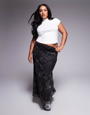 ASOS DESIGN Curve - Midirock aus Netzstoff mit Grungemuster-Bunt