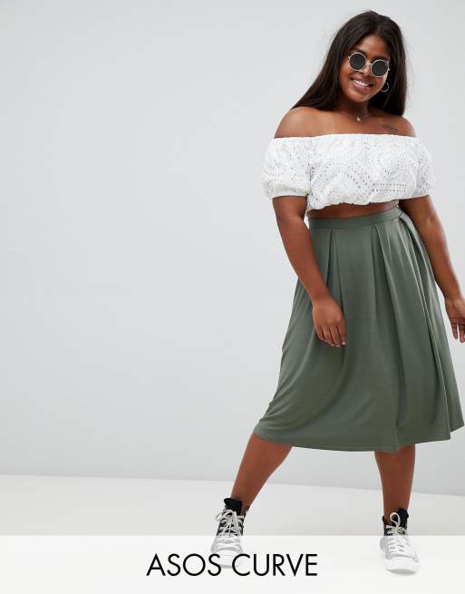 ASOS DESIGN – Curve – Midirock mit Kellerfalten