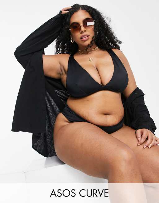 ASOS DESIGN Curve – Mieszaj i łącz – Czarna góra od bikini z głębokim dekoltem i szeroką taśmą pod biustem 