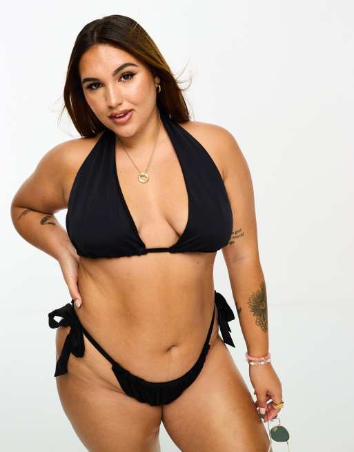 ASOS DESIGN Curve – Mieszaj i łącz – Czarna góra od bikini z wydłużonymi trójkątnymi miseczkami
