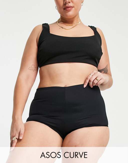 ASOS DESIGN Curve – Mieszaj i łącz – Czarny dół od bikini o kroju szortów  