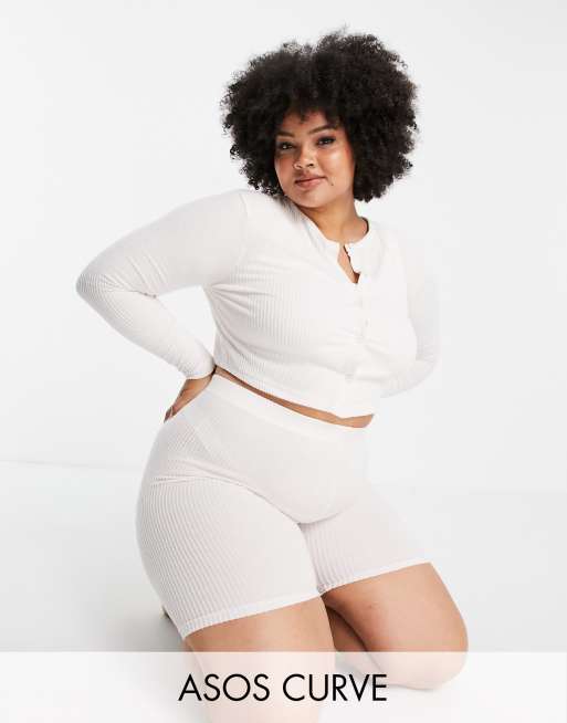 ASOS DESIGN Curve – Mieszaj i łącz – Domowy kardigan z supermiękkiego, prążkowanego materiału w kolorze ecru