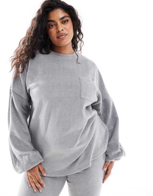 ASOS DESIGN Curve – Mieszaj i łącz – Jasnoszara domowa bluza dresowa z polaru