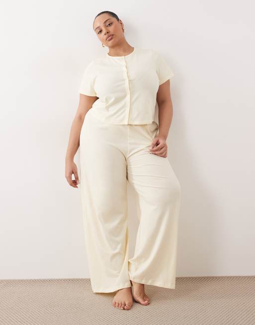 ASOS DESIGN Curve – Mieszaj i łącz – Bladożółta bawełniana piżama, 3 z 5