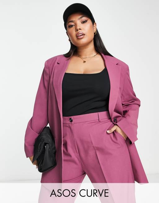 ASOS DESIGN Curve – Mieszaj i łącz – Śliwkowa dopasowana marynarka garniturowa o fasonie boy