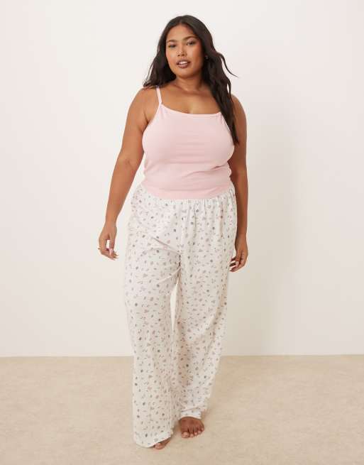 ASOS DESIGN Curve – Mieszaj i łącz – Spodnie od piżamy w drobny wzór w owoce