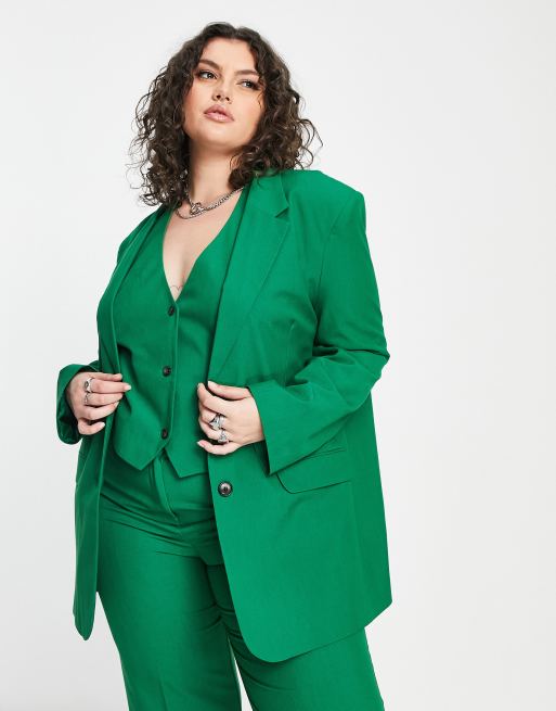 ASOS DESIGN Curve – Mieszaj i łącz – Zielona dopasowana marynarka garniturowa o fasonie boy