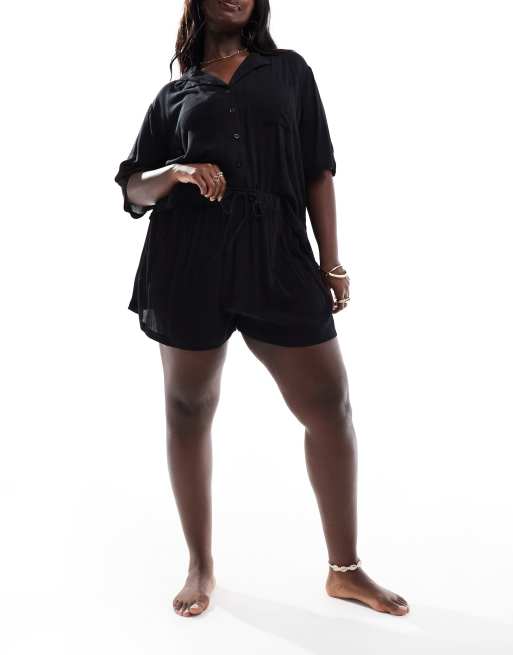 ASOS DESIGN Curve - Miks og match - Sorte strandshorts i krølstof 