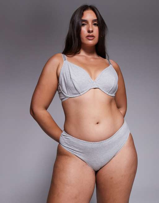 ASOS DESIGN Curve – Mila – 2er-Pack Brazilian-Fit-Slips in meliertem Grau