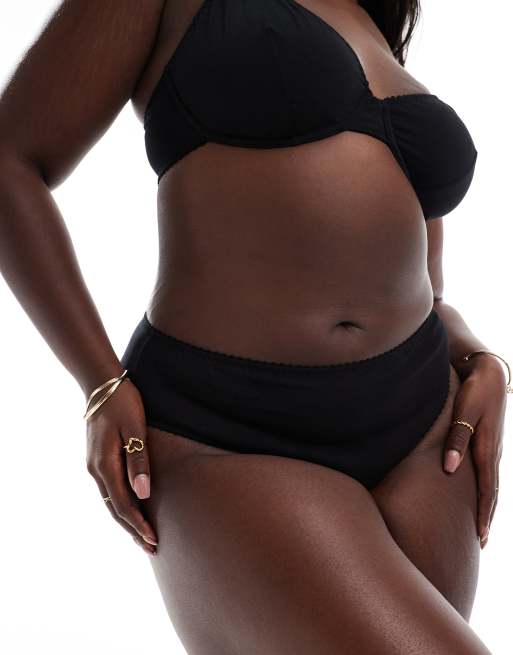 ASOS DESIGN Curve - Mila - Confezione da 2 slip brasiliani in cotone nero, 4 di 4