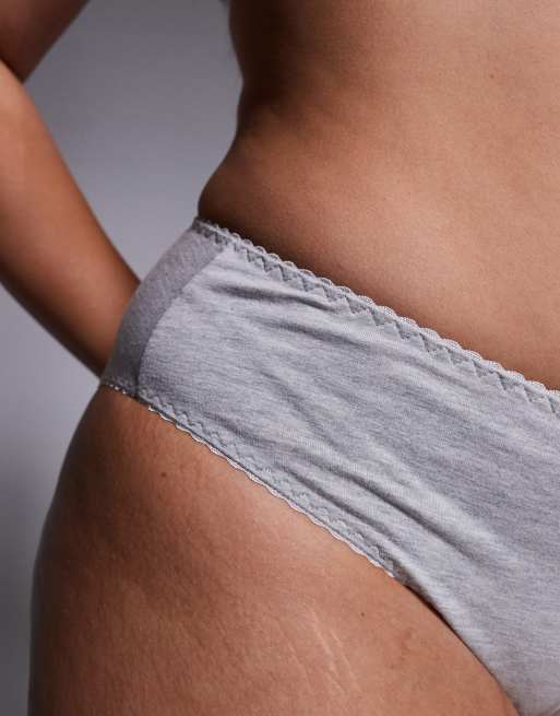 ASOS DESIGN Curve - Mila - Confezione da 2 slip taglio brasiliana grigio mélange, 2 di 4