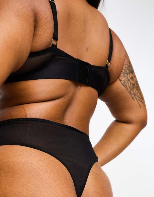 ASOS DESIGN Curve – Mila – Czarne siateczkowe modelujące stringi z podwyższonym stanem , 2 z 4