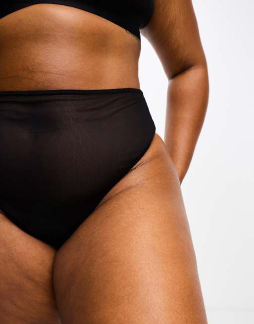ASOS DESIGN Curve – Mila – Czarne siateczkowe modelujące stringi z podwyższonym stanem , 4 z 4