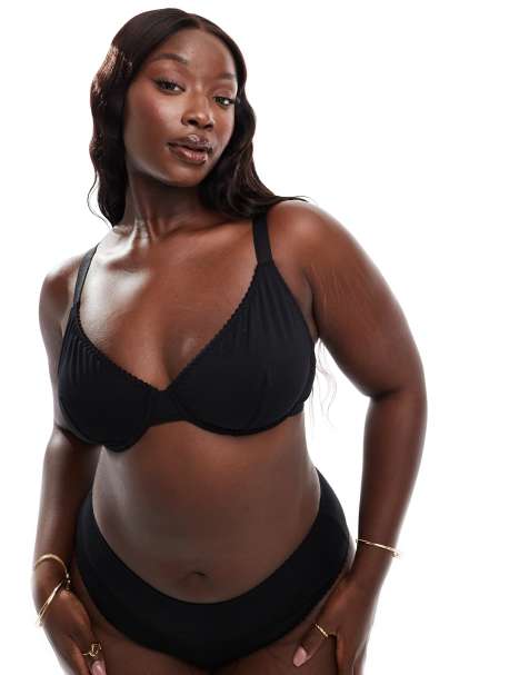 ASOS DESIGN Curve – Mila – Czarny bawełniany biustonosz z fiszbinami - view 1