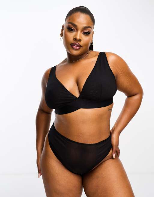 ASOS DESIGN Curve - Mila - Perizoma effetto levigante a vita alta in rete nero 