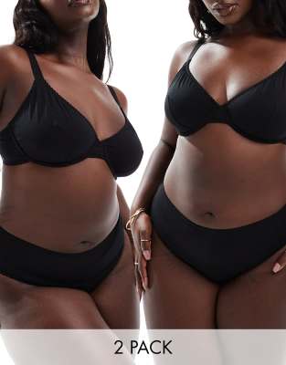 ASOS DESIGN Curve – Mila – Zestaw 2 par czarnych bawełnianych fig brazylijskich