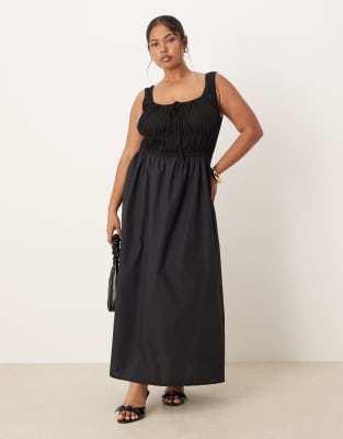 ASOS DESIGN Curve - Milchmädchen-Maxikleid in Schwarz