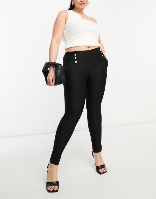 ASOS DESIGN Curve – Military-Karottenhose in Schwarz mit Knopfleisten
