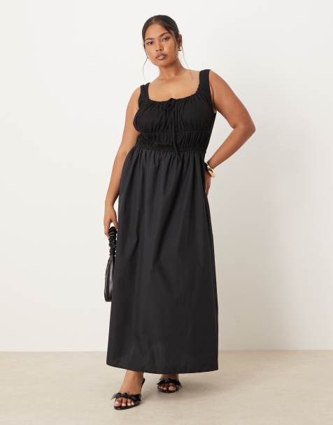 ASOS DESIGN Curve milkmaid maxi dress in black - view 1