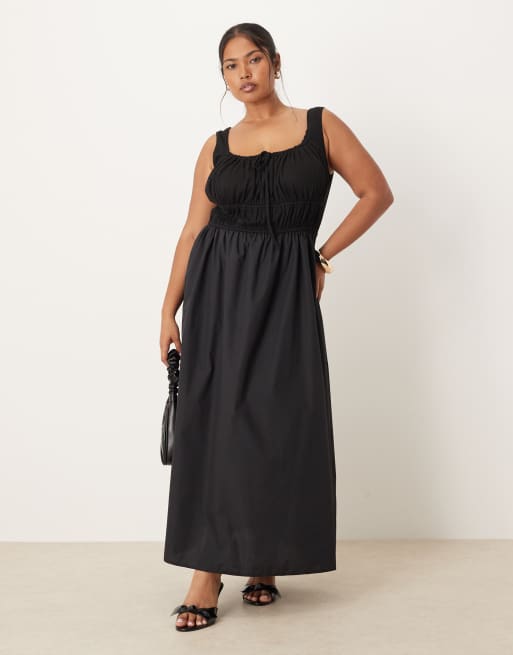 ASOS DESIGN Curve milkmaid maxi dress in black