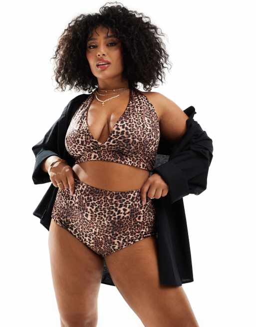 ASOS DESIGN Curve - Mindy - Bikinibroekje met hoge taille in luipaardprint