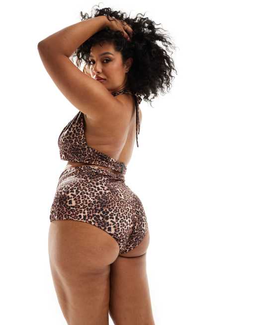 ASOS DESIGN Curve - Mindy - Højtaljede bikinitrusser med leopardprint, 4 af 4