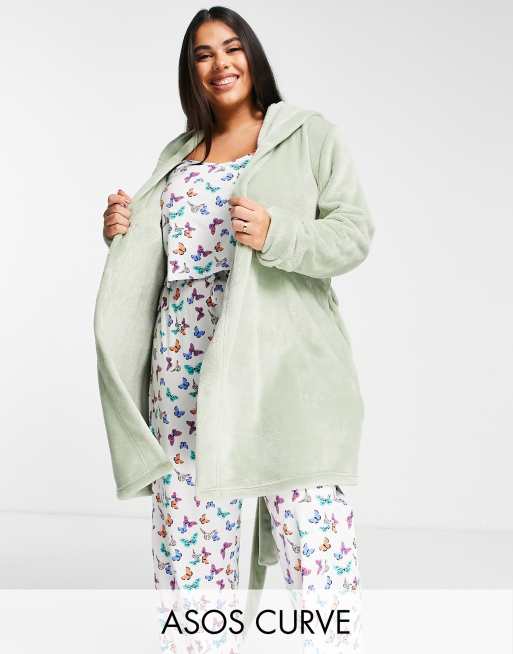 ASOS DESIGN Curve - Mini badjas van superzachte fleece in groen