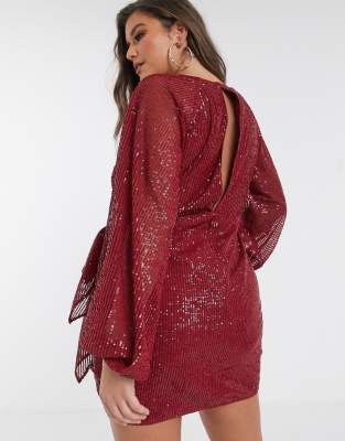 asos design delicate sequin plunge mini dress with full skirt