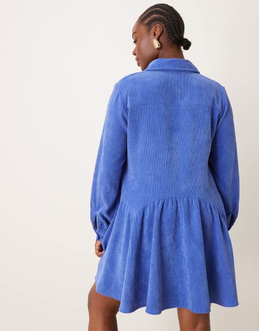 ASOS DESIGN Curve – Mini-Hängerkleid aus Cord in Meerblau mit Schößchensaum , 2 von 4