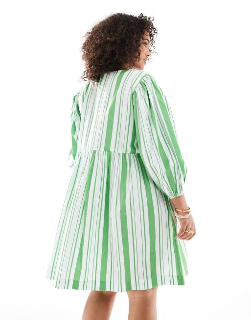 ASOS DESIGN Curve – Mini-Hängerkleid in gestreiftem Apfelgrün mit Schleifen auf der Vorderseite, 2 von 4