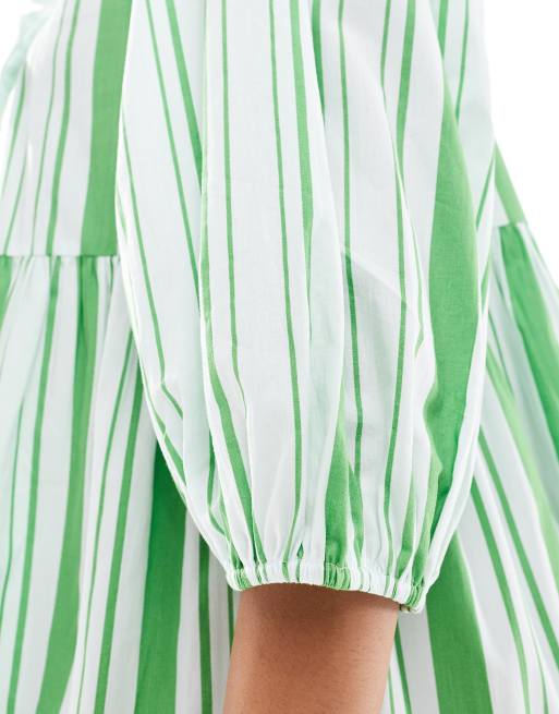 ASOS DESIGN Curve – Mini-Hängerkleid in gestreiftem Apfelgrün mit Schleifen auf der Vorderseite, 3 von 4