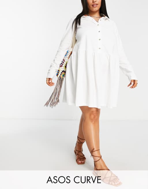 ASOS DESIGN Curve – Mini-Hemdkleid aus Jersey in Weiß mit tief sitzender Taille