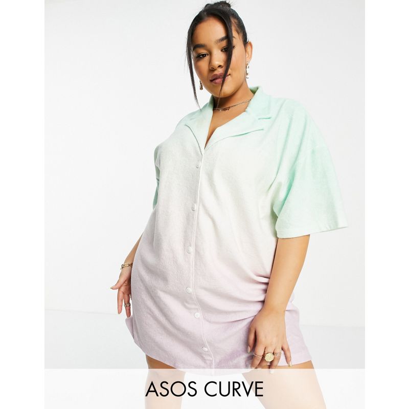 DESIGN Curve – Mini-Hemdkleid aus tauchgefärbtem Frottee in Pastellgrün und Rosa