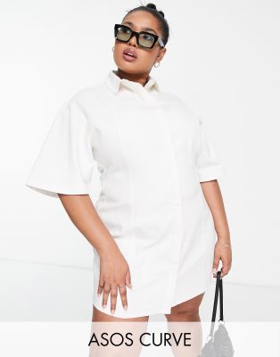 ASOS DESIGN Curve – Mini-Hemdkleid aus Twill in Weiß
